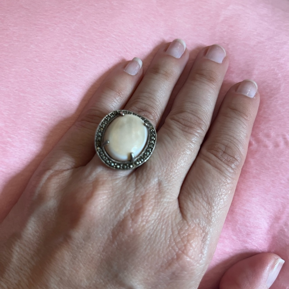 07# Elegant Silver and Cream/Rose Ring 925